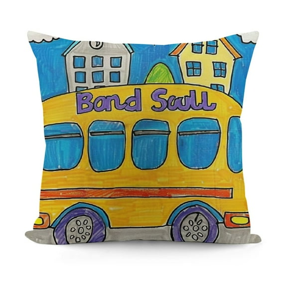 Student Gift Back to School Yellow School Bus Throw Pillow Cover Cushion CaseMaterial Decorative