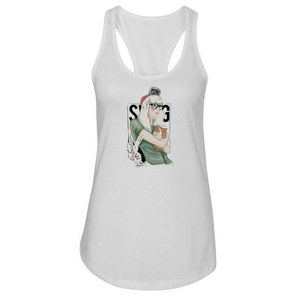 Student Girl With Bag Tank Women - Women Racer Back, White, Xtra Small