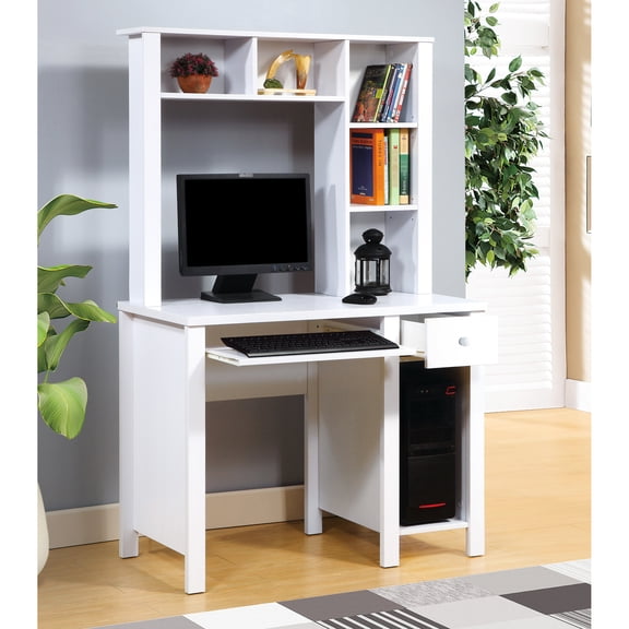 Student Home Office Compact Desk 39"w, White Writing Laptop With And Keyboard Tray For Students, 39"w Drawer