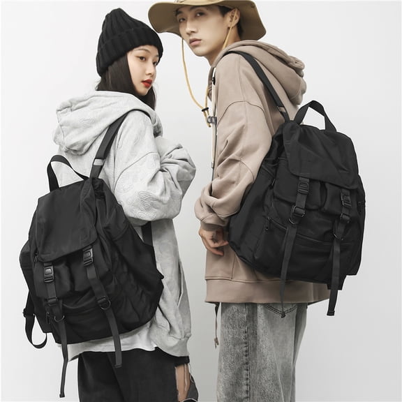 Student Large-capacity Backpack Drawstring Multi-pocket,Black