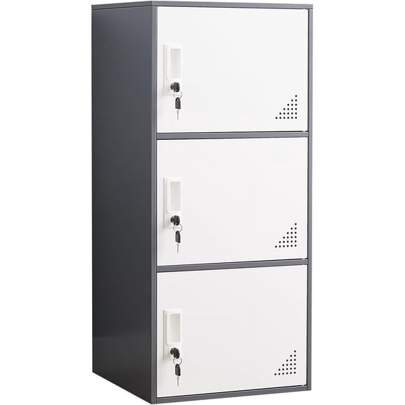Student Locker Organizer, Multi-Door Steel Locker, Small Locking Cabinet Storage Organizer, Office File Cabinet, Home Locker, Gym Locker, Metal Storage Locker (3 Door, Gray & White)