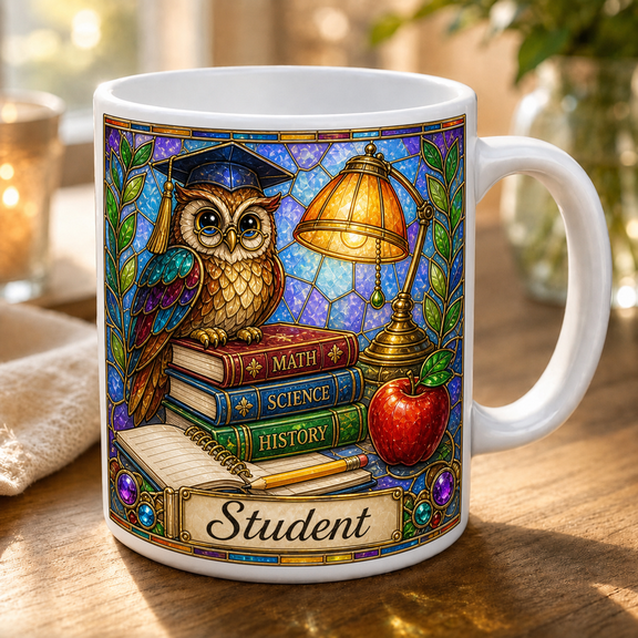 Student Mug Stained Glass Owl Coffee Cup Back to School Gift for Students