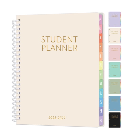 Student Planner 2026-2027, SUNEE Academic Weekly & Monthly Plan Book, Jul. 2026 - Jun. 2027, 6.5"×8.3" Middle & High School Planner, Lesson Plan Book with Week's Goals, Bookmark, Monthly Tabs, Beige