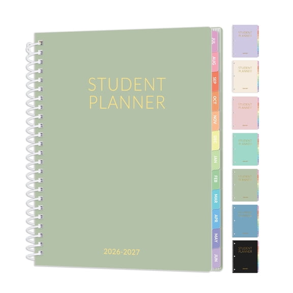 Student Planner 2026-2027, SUNEE Academic Weekly & Monthly Plan Book, Jul. 2026 - Jun. 2027, 6.5"×8.3" Middle & High School Planner, Lesson Plan Book with Week's Goals, Bookmark, Monthly Tabs, Green