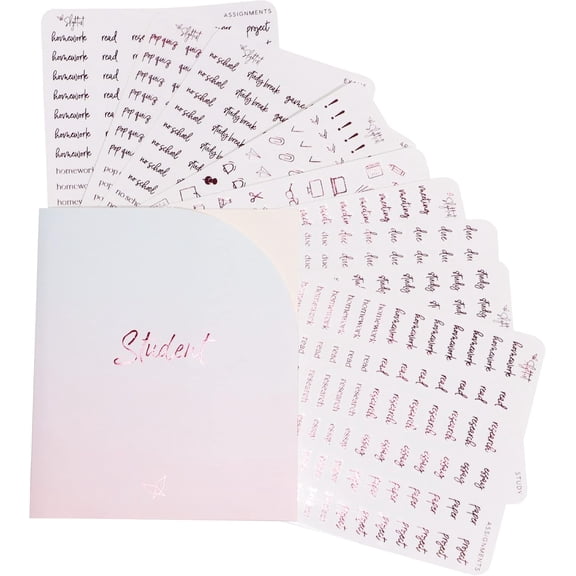 Student Planner Stickers - Clear Medium Pk Foil - School - Study - Icons - Tests - Homework - Over 600 Stickers - Folder cluded - Mimal - Cherry Soda