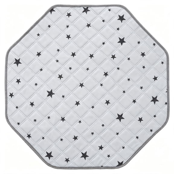 Student Playmat Octagonal Padded Waterproof Play Mat Foldable Crawling Mat for Infants Toddlers Grey and Black Star Print Playpen Liner Student Shower Gift for Indoor Outdoor