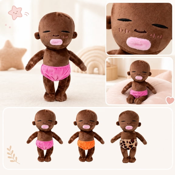 Student Plush Toys, Black Student Doll, Student Doll, Doll, 16X10 Inch Soft Plush Stuffed Figure with Leopard Print Diaper for Daily Snuggling