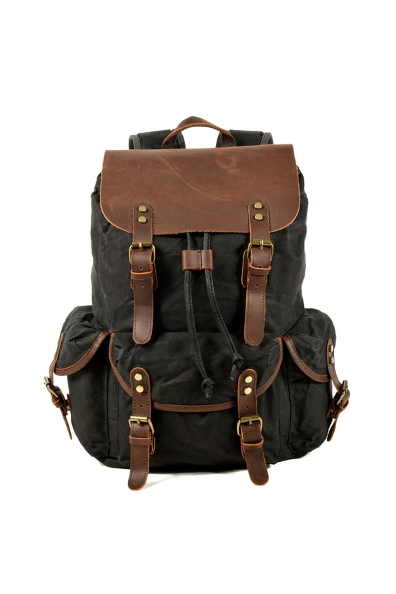 Student Rucksack Retro Backpack Drawstring Men Oil Wax Canvas Bag,Army green