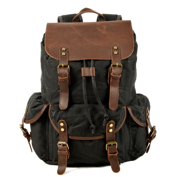 Student Rucksack Retro Backpack Drawstring Men Oil Wax Canvas Bag,Grey green