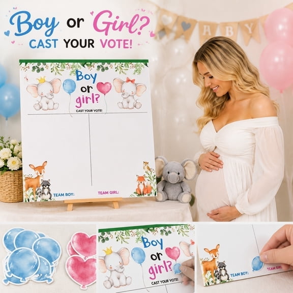 Student Shower Decorations, Student Gender Reveal, Elephant Student Shower Decorations, Boy Or Girl Sign, 23X17 in 1Pc Gender Reveal Poster 3Pc Blue Balloon 3Pc Pink Heart Student