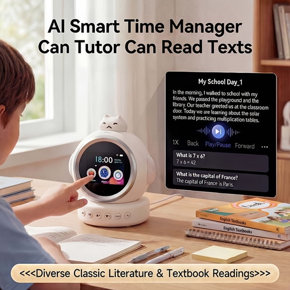 Student Smart AI Alarm Clock Large Screen 2500mAh Battery 50 Alarms Voice Control Learning Timer Mass Reading Resources