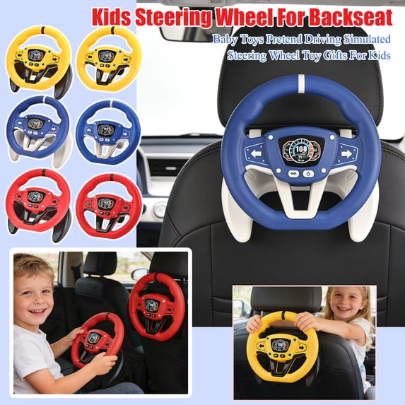 Kids Steering WheelforCar Backseat, Steering Wheel Toy, 10inPlastic, Yellow Buttons, Ergonomic Grip, Digital Display, Kids Pretend Play, Student Gift, 1 Pc
