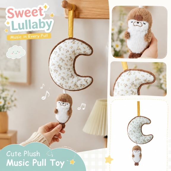Student Stroller Hanging Toys, Student Crib Decor, Student Stuffed Animal, Student Shower Gift, 12X4 Inch Pull Activated Musical Otter Moon Plush Wind Chime, Soft Plush Hanging