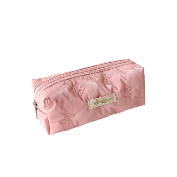 Student Sweet Silver White Pink Bow Printed Large Capacity Pen Box Stationery Storage Bag