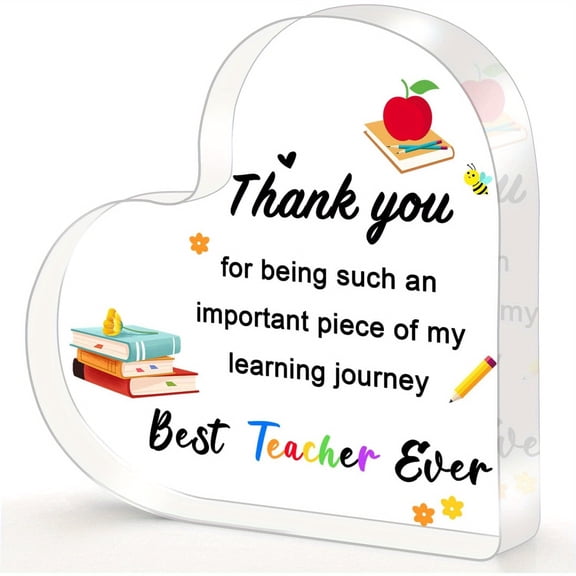 Student Thank You Gift Teacher - Engraved Acrylic Heart-Shaped Plaque Teacher Day Gift Suitable Male/ Female Teacher Thank You Gift Office/ Classroom/ School Decoration Mother Father Day 3.9x3.9 0.6
