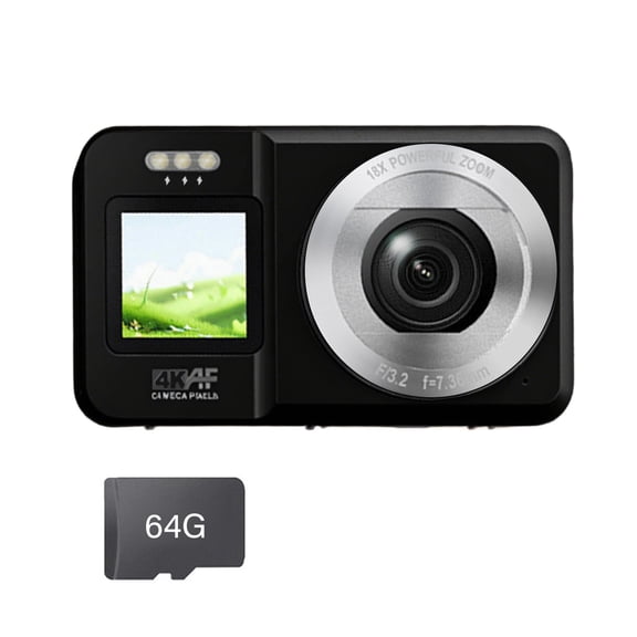 Student Travel Essential 4K 64MP Digital Camera with Double Screen 18X ABS Construction Easy to Use