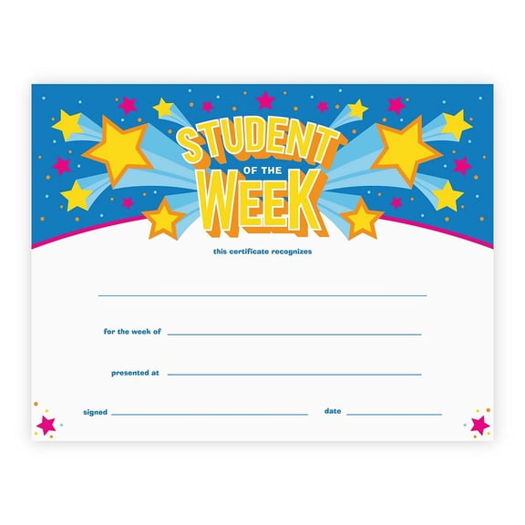 Student Of The Week Certificates / 50 Classroom Achievement Awards / 8.5" x 11" Printed School Sheets / Preschool Elementary Middle School Recognition Certificates