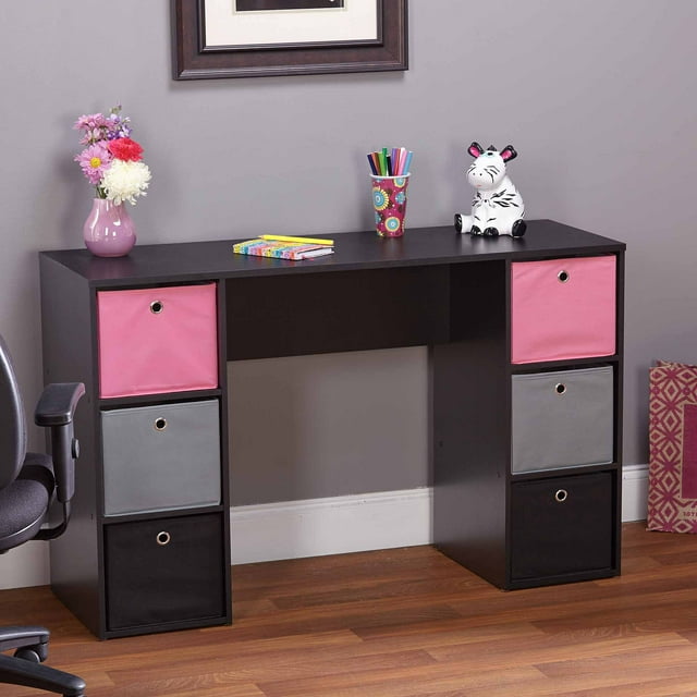 Student Writing Desk With 6 Fabric Bins,