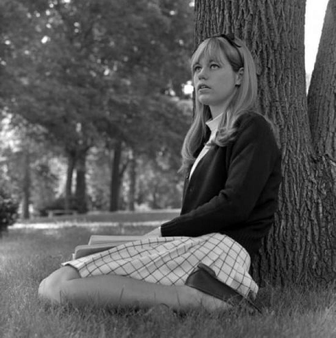 Student girl sitting under tree Canvas Art - (18 x 24)