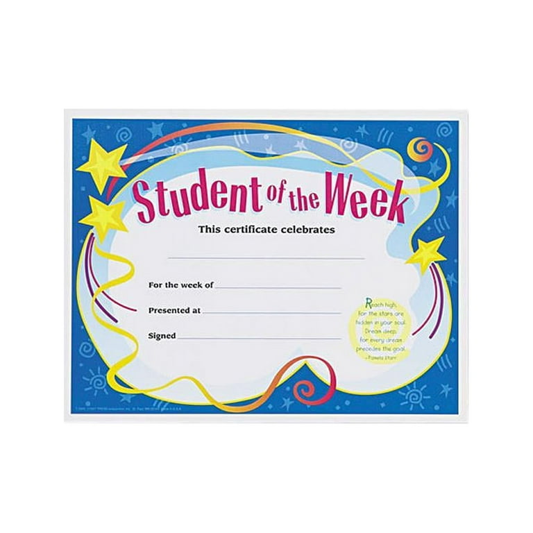 Trend Student of The Week Award Certificate - Trend Student of The Week Award Certificate -