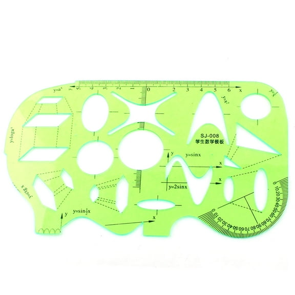 Math Drawing Learning Plastic Template Ruler Protractor Clear Green