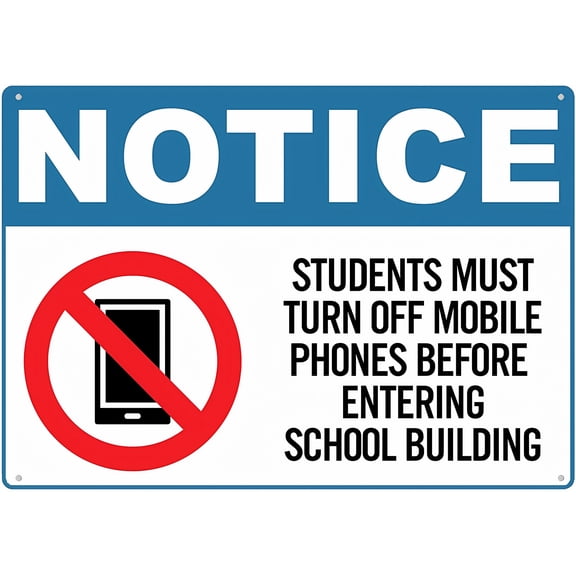 Students Must Turn Off Mobile Before Entering School Sign - 8"x12" Aluminum UV Ink Printed Sign for House Business, School, Mobile Prohibition