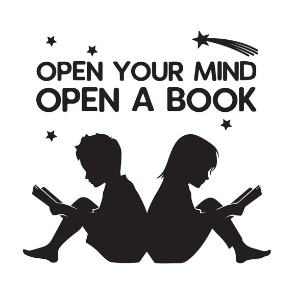 Students Open a Book Empowering Quote Wall Decal Decoration Open Your Mind Book Lover Quotes Kids Reading Book Silhouette Lasts Years and Easily Removable - Size: 10 In(W) x 9 In(H)