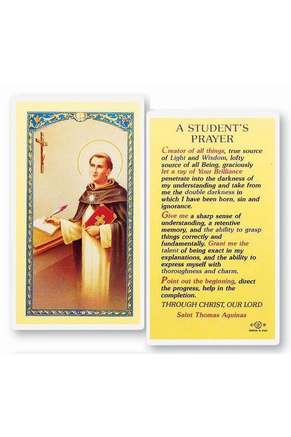 Students Prayer Laminated Catholic Prayer Holy Card with Prayer on Back, Pack of 25