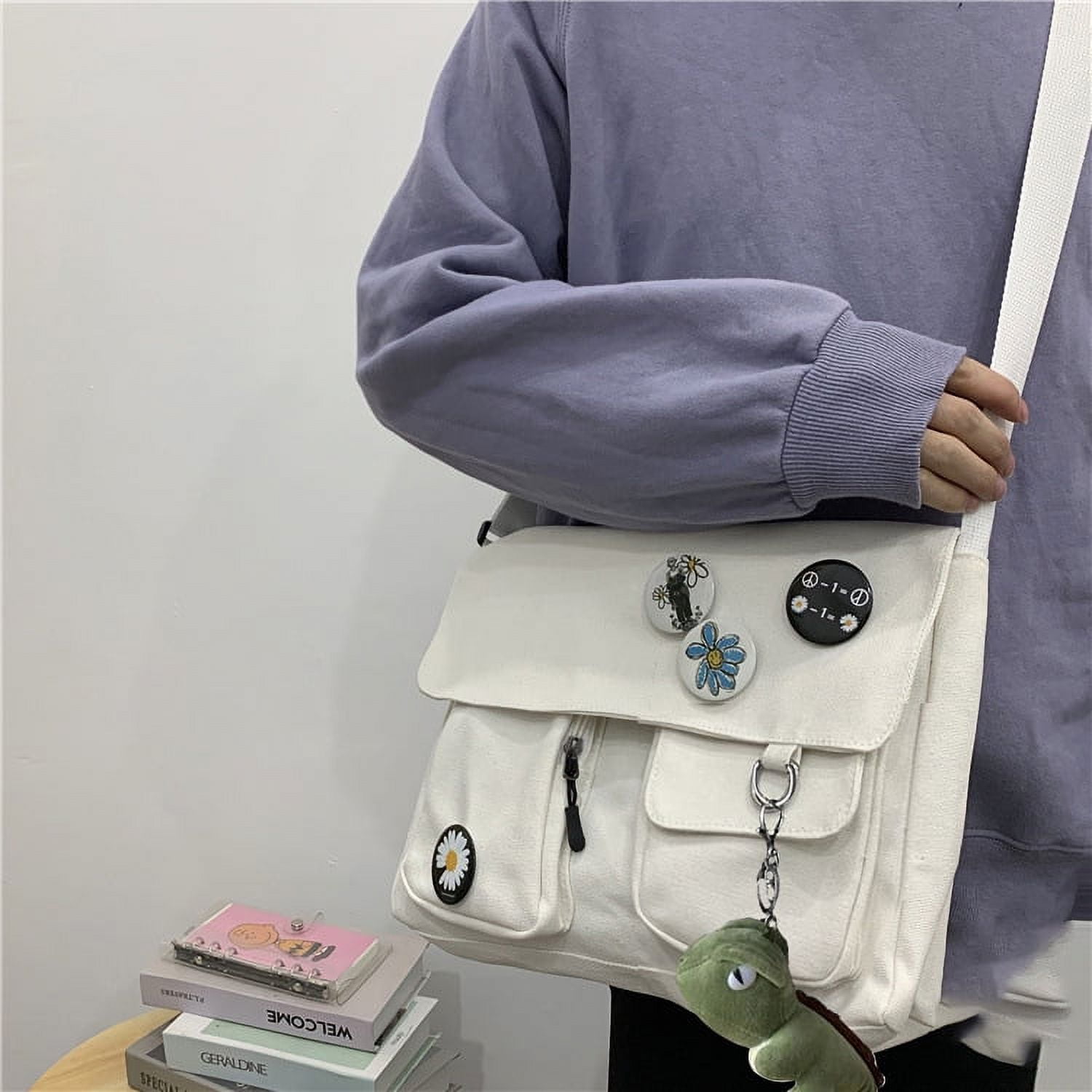 PRAGARI Canvas Crossbody Bag Messenger Cute Bag with Pins and Pendant for  Women Girls Casual Shoulder Aesthetic School bag: Handbags: Amazon.com