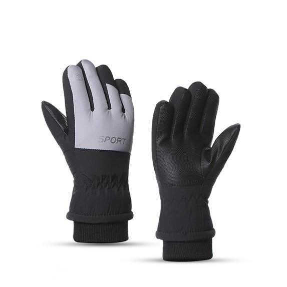 Students Waterproof Five-Finger Winter Gloves, Windproof Thermal Ski Gloves with Fleece Lining, Kids Cold Weather Sports Mittens for Snowboarding and Cycling Black