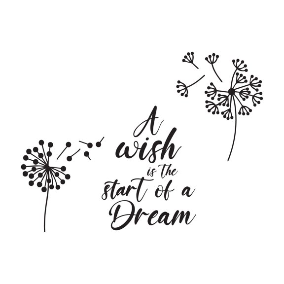 Students A Wish is the Start of A Dream Empowering Quote Wall Decal Decoration Beautiful Dandelion Flower Silhouette Plant Lasts Years and Easily Removable - Size: 20 In(W) x 14 In(H)