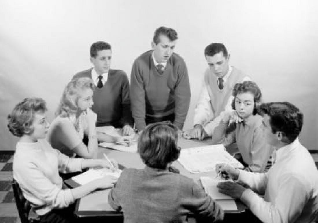 Students sitting at table and studying together Canvas Art -  (24 x 36)