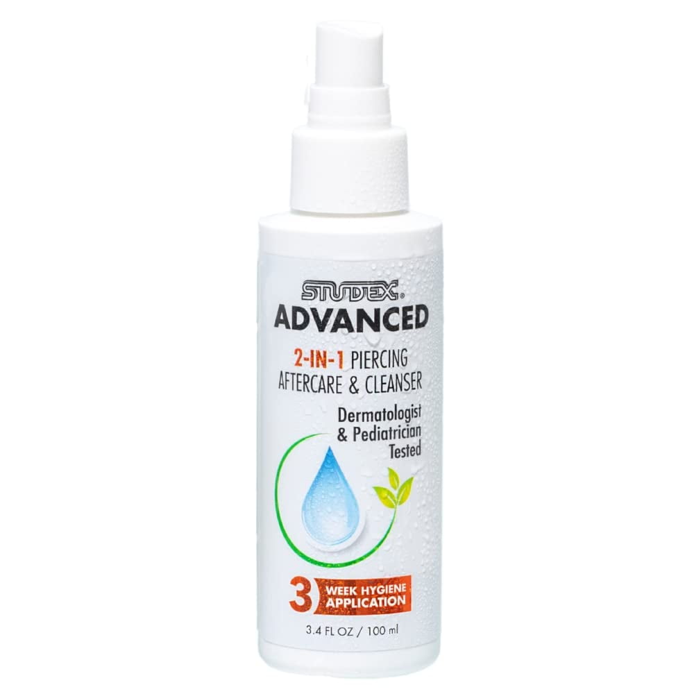 Studex Advanced 2-in-1 Piercing Aftercare & Cleanser Hypochlorous Spray for Body and Ear Piercing, Hypoallergenic Formula for Sensitive Skin (3.4oz)