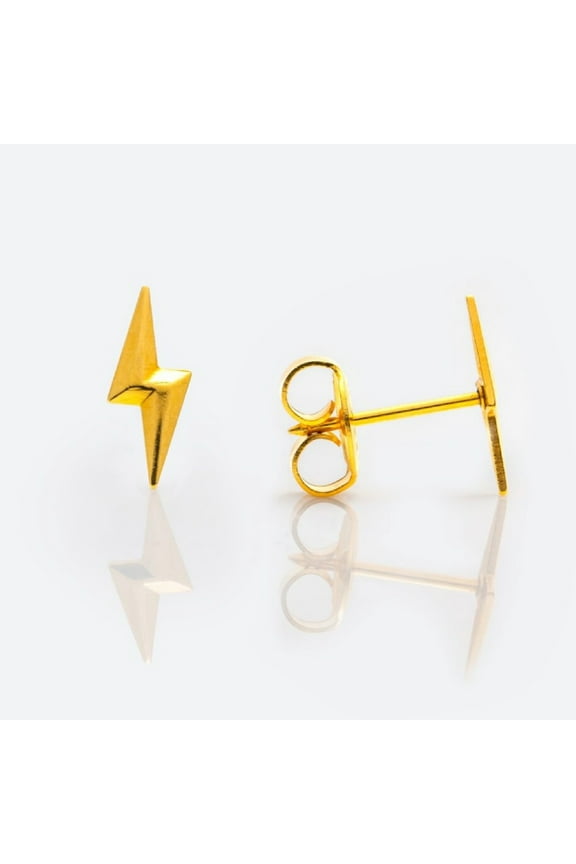 Gold Plated 24k Lightning Bolt Ear Piercing Studs | Hypoallergenic and Nickel Free for Sensitive Ears