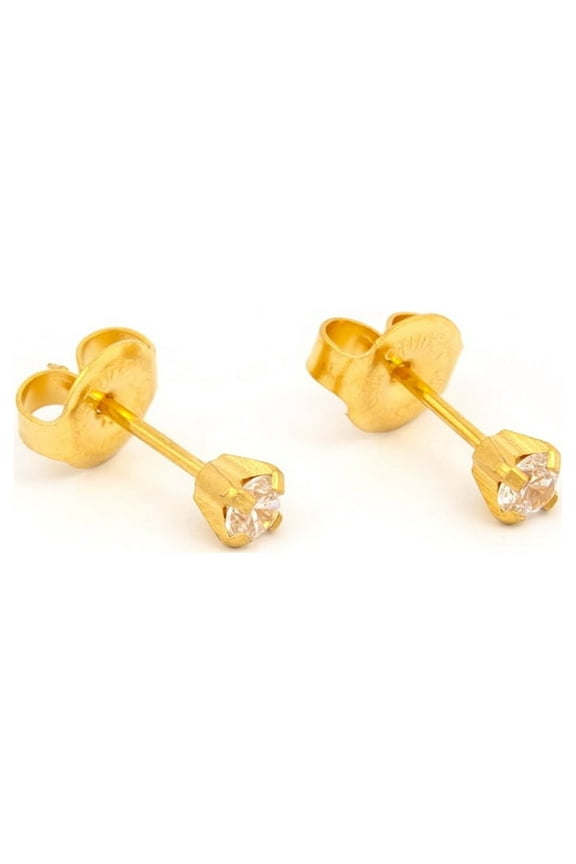 Personal at Home Ear Piercing Kit w/Gun & 3mm Gold Plated CZ Earrings