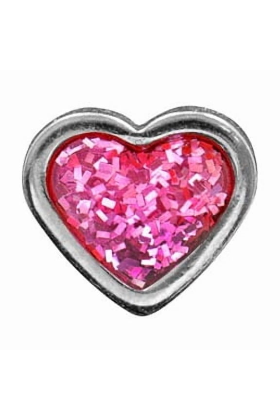 Sensitive 6mm Heart with Pink Glitter Center Stainless Steel Silver Stud Earrings