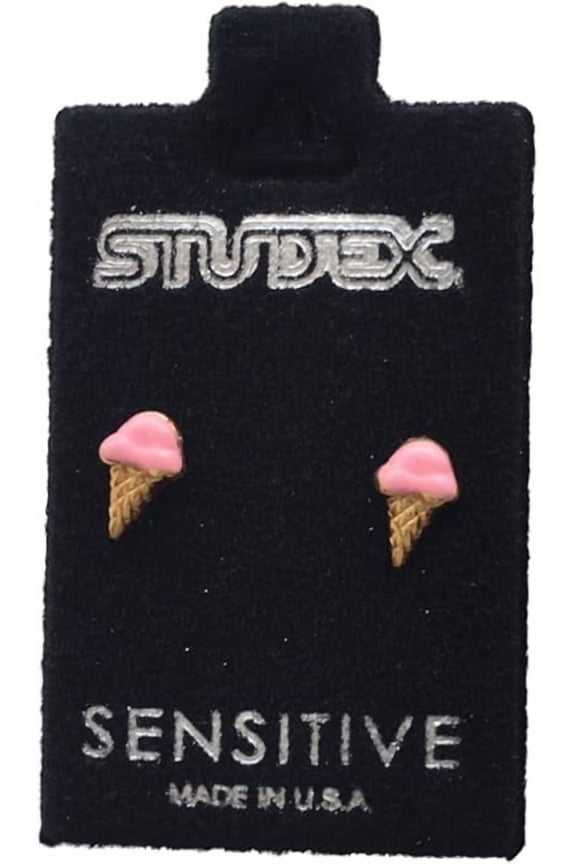 Sensitive Limited Edition Pink Ice-Cream Motif Gold Plated Stud Earrings