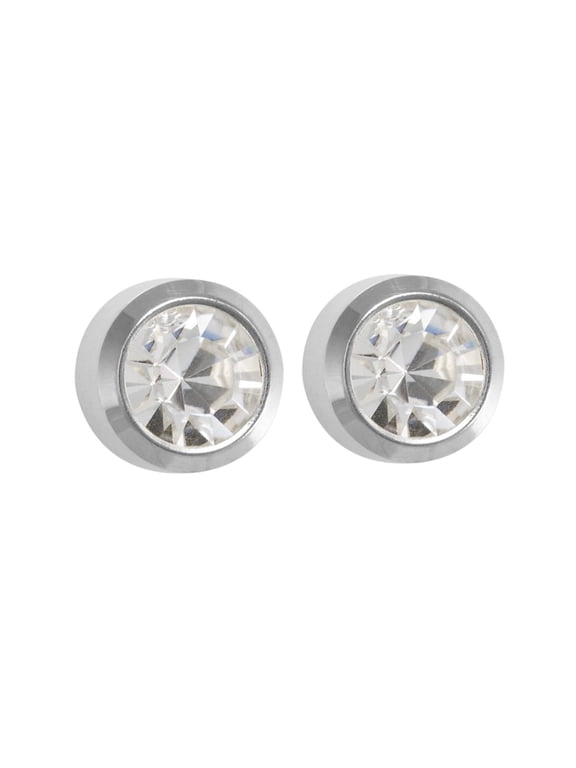 Stainless Steel Bezel Setting with 3MM April Crystal Ear Piercing Stud (Dozen)