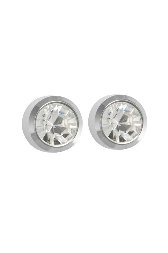 Stainless Steel Bezel Setting with 3MM April Crystal Ear Piercing Stud (Dozen)