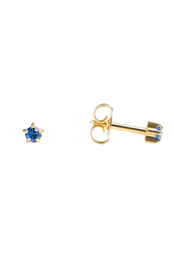 Stud 3mm 5- Prong Sapphire Earrings, 24K Gold-Plated, Hypoallergenic