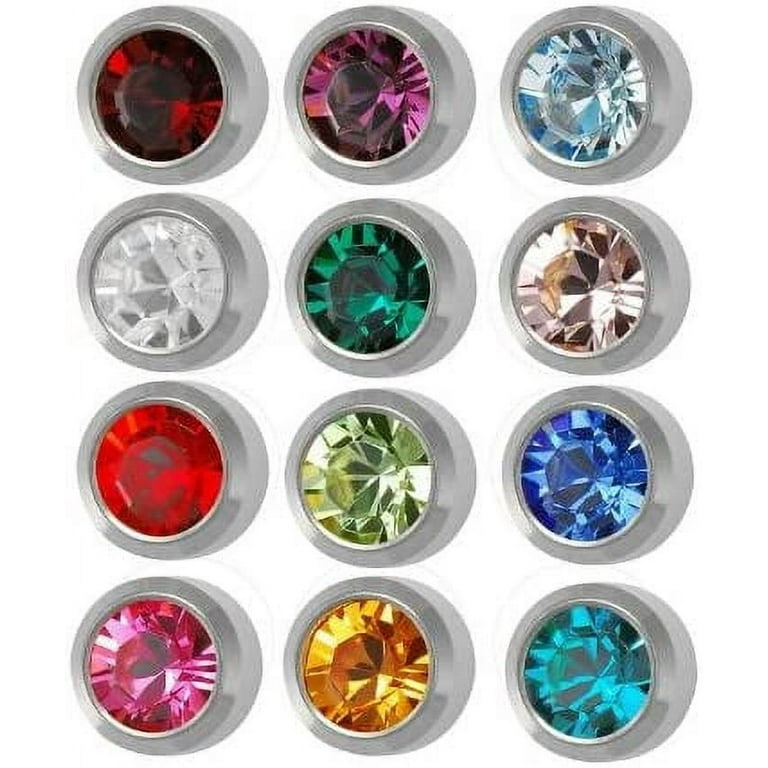 Studex 12 Pair Birth Month Set Mixed 4MM Colored Glass Stones Stud Earrings White Surgical Steel Walmart