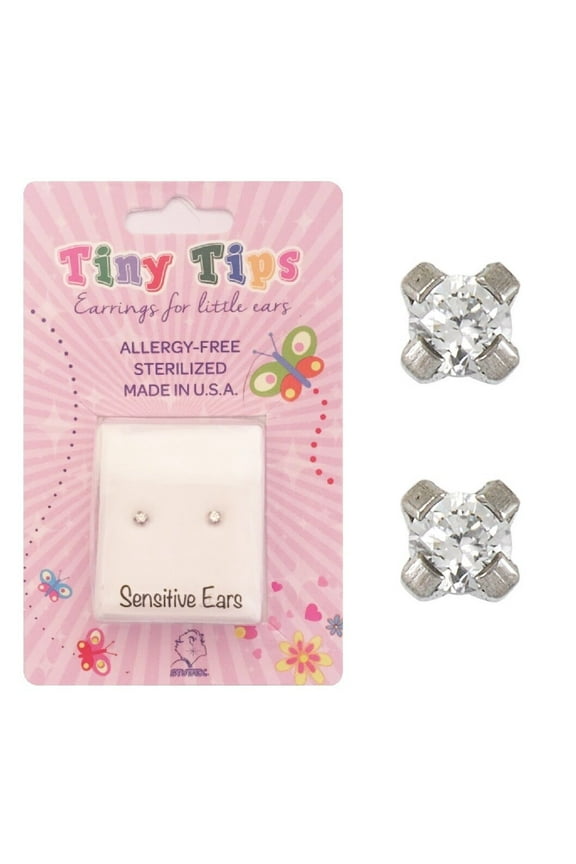 Tiny Tips Cubic Zirconia  Stainless Steel  3mm Stud Earrings