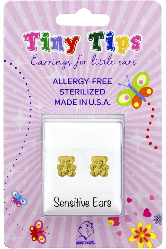 Tiny Tips Double Teddy Bear Gold-Plated Earrings | Hypoallergenic and Nickel Free for Sensitive Ears