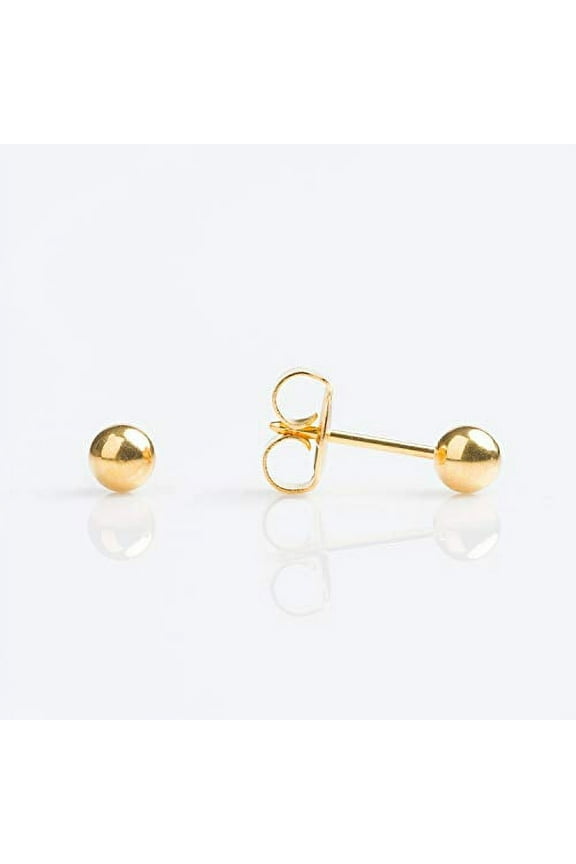 Women and Men Sensitive Gold Plated Ball Stud Earrings, 4mm