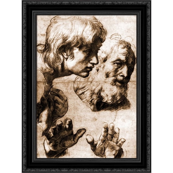 Studies for the Transfiguration 20x24 Black Ornate Wood Framed Canvas Art by Raphael