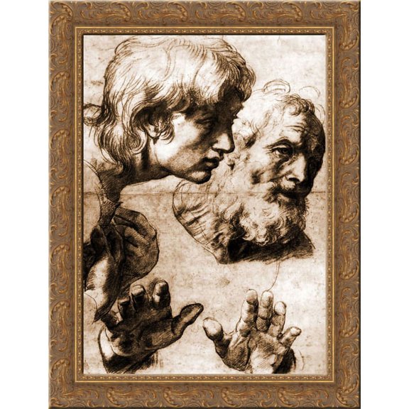 Studies for the Transfiguration 20x24 Gold Ornate Wood Framed Canvas Art by Raphael
