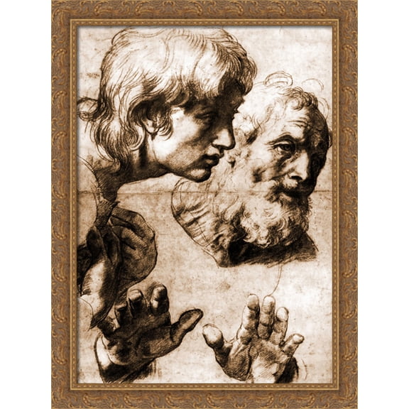 Studies for the Transfiguration 28x36 Large Gold Ornate Wood Framed Canvas Art by Raphael