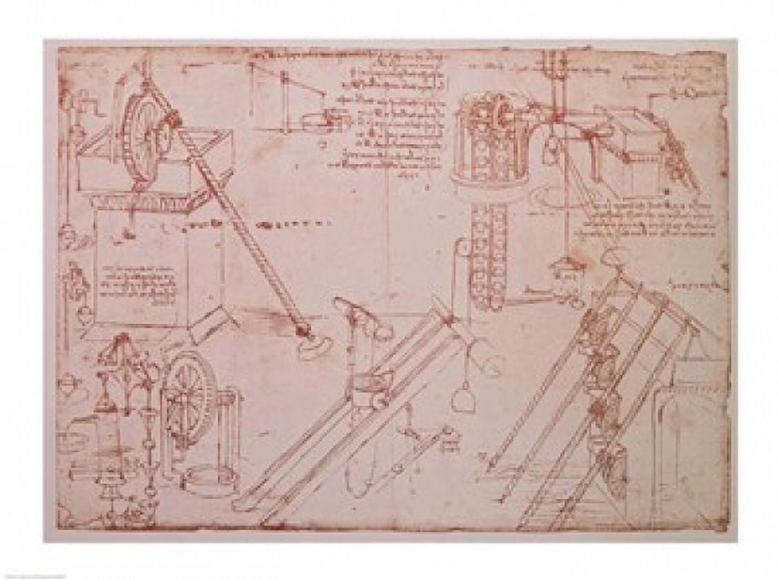 Studies of Hydraulic Devices Canvas Art - Leonardo Da Vinci (24 x 18)