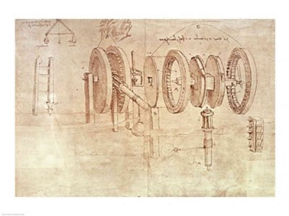 Studies of Toothed Gears and for a Hygrometer Canvas Art - Leonardo Da Vinci (24 x 18)