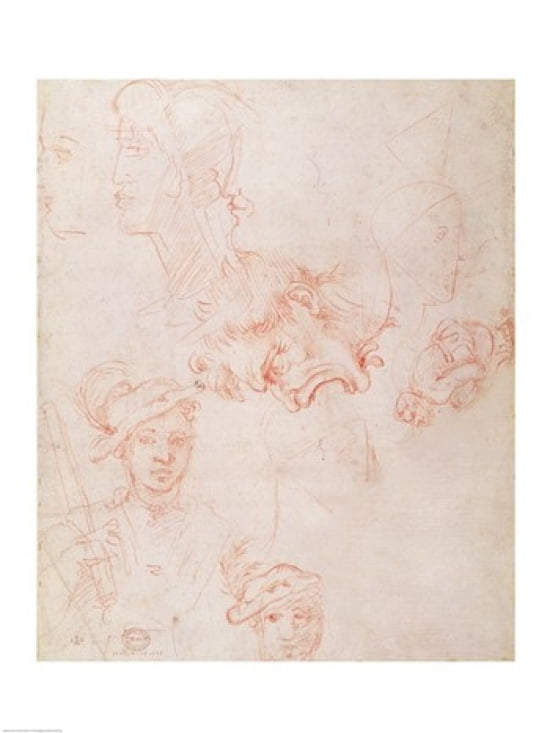 Studies of heads 1508-12d Canvas Art - Michelangelo Buonarroti (24 x 36)